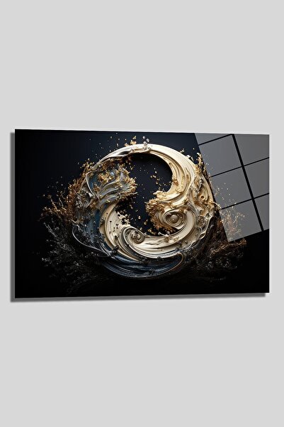 Shattered Ying Yang Decorative Horizontal Glass Table, Home, Office Decoration