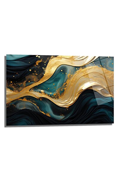 Wavy Green Gold Emerald Art Decorative Glass Painting, Home Decoration, Office Decoration