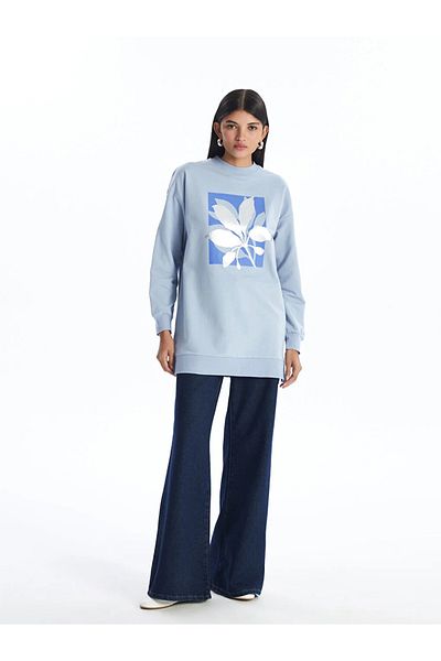 LC Waikiki LCW Modest - Crew Neck Printed Women's Sweatshirt Tunik