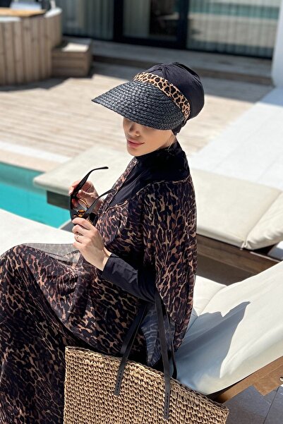 Remsa Mayo Remsa Vizör Örgü Hasır Şapka Güneş Koruyucu Siperlik RŞ-101 Siyah Leopar