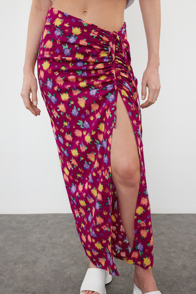 Trendyol Collection Fuchsia Midi Skirt - Patterned and Slit Detail, Woven, Twoss24Et00233