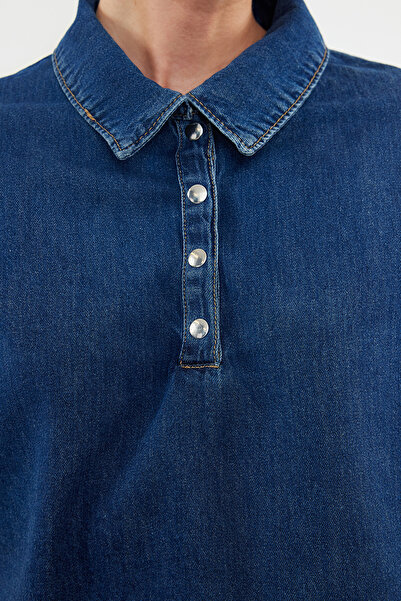 Trendyol Collection Rövid ujjú kék farmer ing - TWOSS24GO00206