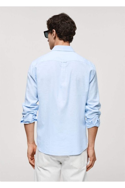 MANGO Man Regular kesim çizgili keten gömlek