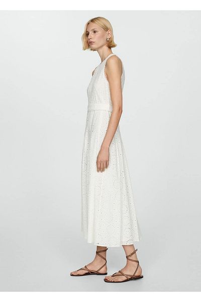 MANGO Woman Κεντημένο φόρεμα με ζώνη