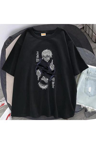 Touz Moda تي شيرت Jujutsu Kaisen Blade مطبوع باللون الأسود للجنسين