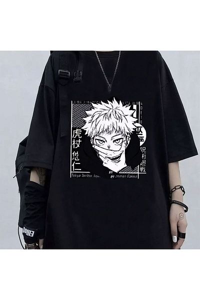 Touz Moda Anime Jujutsu Kaisen Eyes Unisex Μαύρο μπλουζάκι Oversize