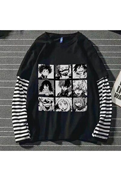Touz Moda Μακρυμάνικο μπλουζάκι Anime My Hero Academia Boku Collage Black oversized Unisex