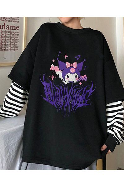 Touz Moda Tricou oversize unisex cu mânecă lungă Harajuku Kuromi Gothic