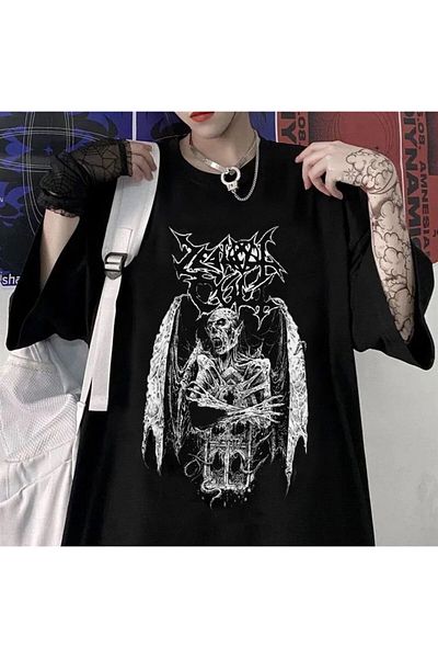 Touz Moda Peak&Life Gothic Devil Unisex Black Oversize T-Shirt