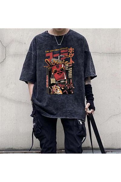 Touz Moda Washable The Iced Cola Attack Printed Unisex Oversize Vintage T-Shirt