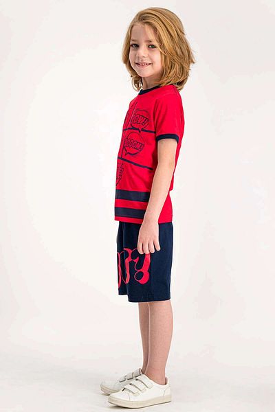 ROLY POLY Boy's Red Bermuda Suit - Rolypoly Pow What Crew Neck