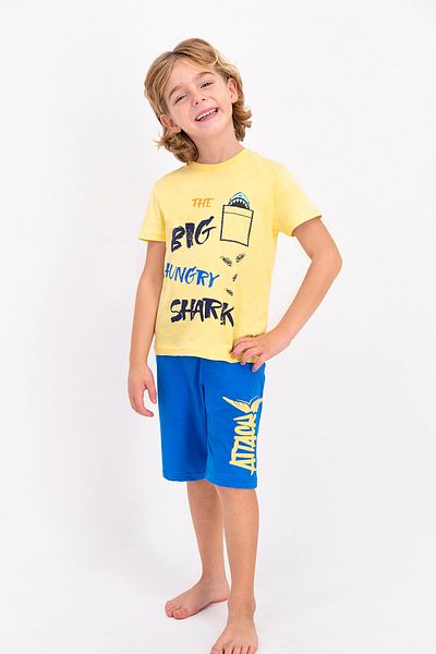 ROLY POLY Boy Bermuda Set - Rolypoly Big Hungry Shark Pale Yellow