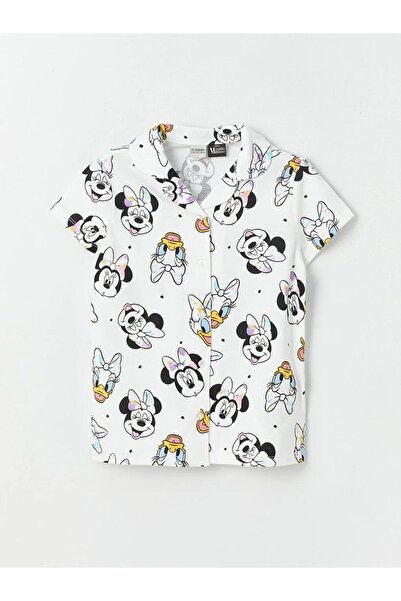 LC Waikiki LCW Kids Gömlek Yaka Minnie Mouse Baskılı Kısa Kollu Kız Çocuk Şortlu Pijama Takımı