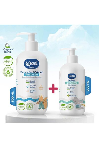 Wee Baby Organic Baby Shampoo 500ml + Organic Baby Lotion 200 ml