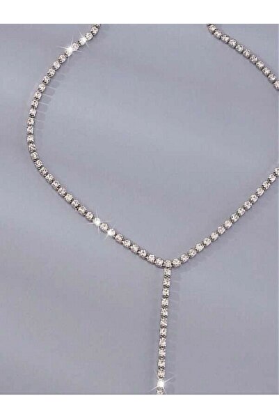 muptejewelry Su Yolu Abiye Gelinlik Tek Sıra Taşlı Model Kolye