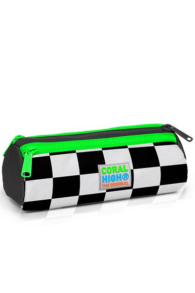 Coral High Kids Gray Checkered Three Compartment Pencil Bag 22015
