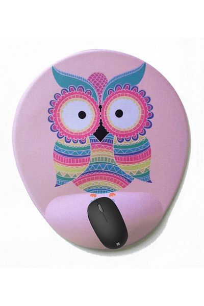 4k tasarım Pink Owl Mouse Pad with Wrist Support