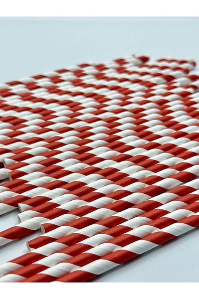 Pars Paper Straws Claret Red White 100 Pieces 6 Mm*20 Cm