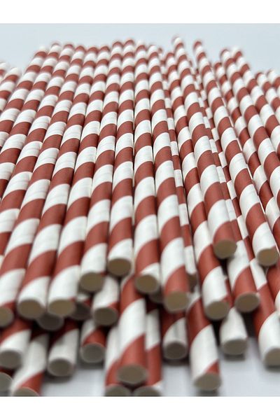 Pars Paper Straws Claret Red White 100 Pieces 6 Mm*20 Cm