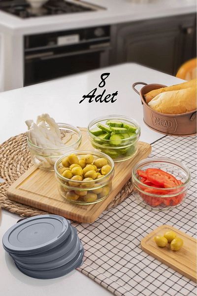 Paşabahçe Anthracite Gray Covered Breakfast Snack Bowl Set 8 Pieces (LOGO GLASS)