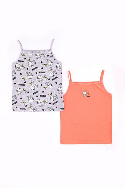 SNOOPY Girl's Orange Thin Strap 2-Piece Undershirt Set
