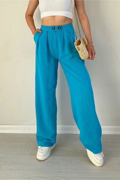 Lady Pixie Linen Pleated Palazzo Trousers