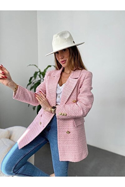 Genel Markalar Gold Düğme Detaylı Kırçıllı Loren Tüvit Uzun Ceket