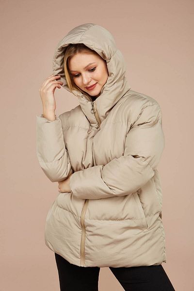 MEECY Cremefarbener Puffermantel mit Kapuze für Damen