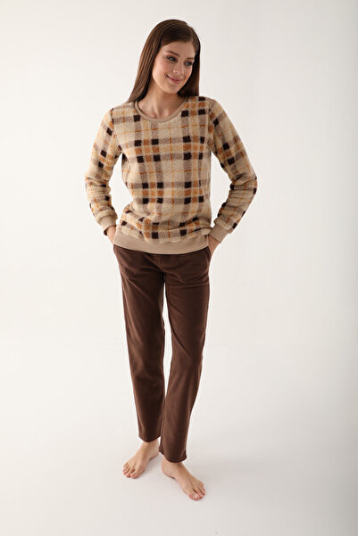 Arnetta Family Kahverengi Kadın Uzun Kol Pijama Takım