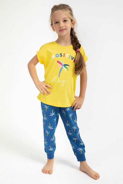 ROLY POLY Yellow Girl's Pajama Set - Rolypoly Positive Stay
