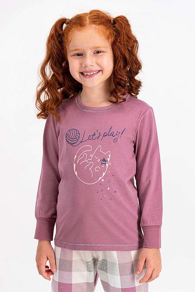 Arnetta Lets Play Cat Plaid Plum Girls' Pajama Set
