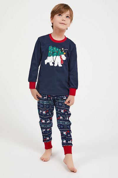 Arnetta Boy's Navy Blue Polar Bear Long Sleeve Pajama Set