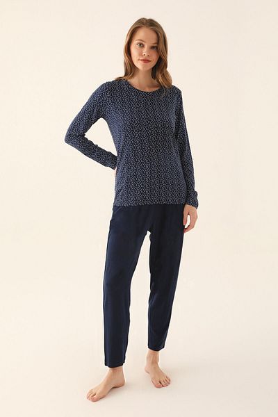Arnetta Women's Navy Blue Long Sleeve Pajama Set