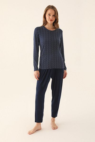 Arnetta Women's Navy Blue Long Sleeve Pajama Set