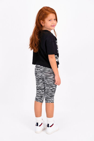 ROLY POLY Zebra Patterned Black Girl's Rolypoly Start Leggings and Capri Set