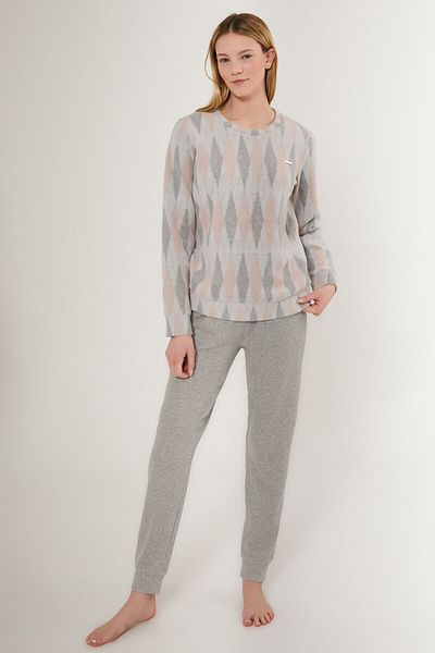 Pierre Cardin Set de pijamale cu mânecă lungă pentru femei, cu model triunghi echilateral, gri
