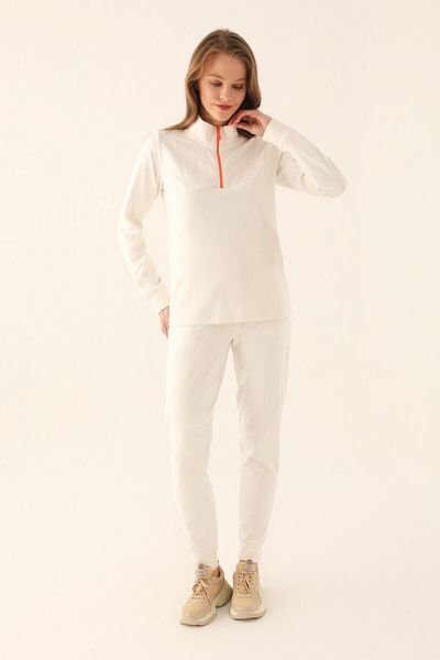 Arnetta Zipper Detail White Women's Long Sleeve Pajama Set