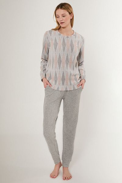 Pierre Cardin Set de pijamale cu mânecă lungă pentru femei, cu model triunghi echilateral, gri