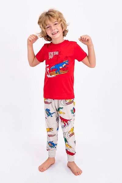 ROLY POLY Червен комплект пижами Rolypoly Rolypoly Surf Crocodile с къс ръкав