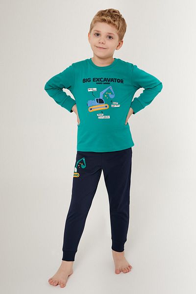 Rolypoly Big Excavator Dark Green Boy Long Sleeve Pajama Set