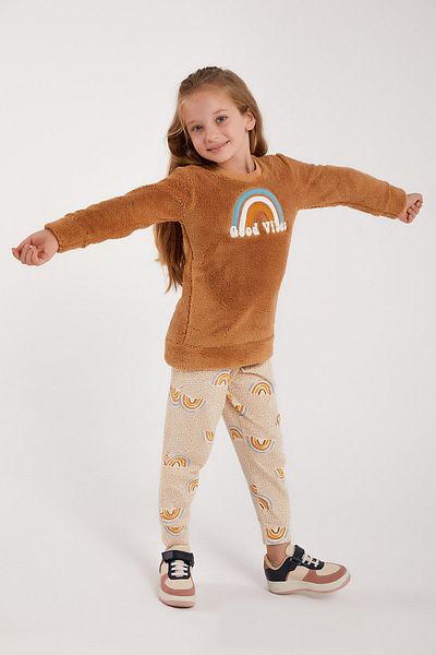 Arnetta Camel Girl's Long Sleeve Pajama Set