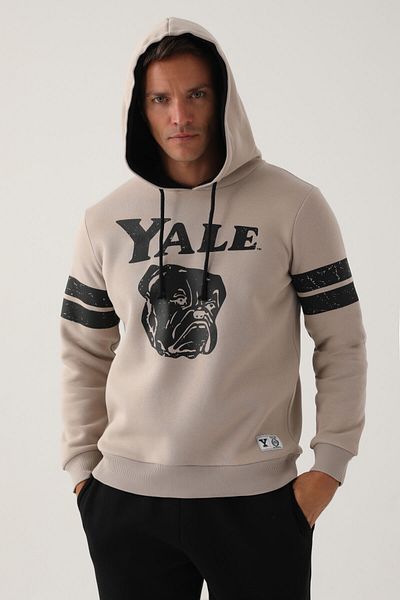 Yale Ανδρικό φούτερ με λεπτομέρεια σε μπεζ μανίκι