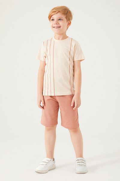 Arnetta Vertical Stripes Beige Boy Bermuda Suit