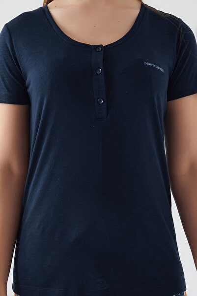 Pierre Cardin Flowered Leaves Lacivert Kadın Kısa Kol Pijama Takım