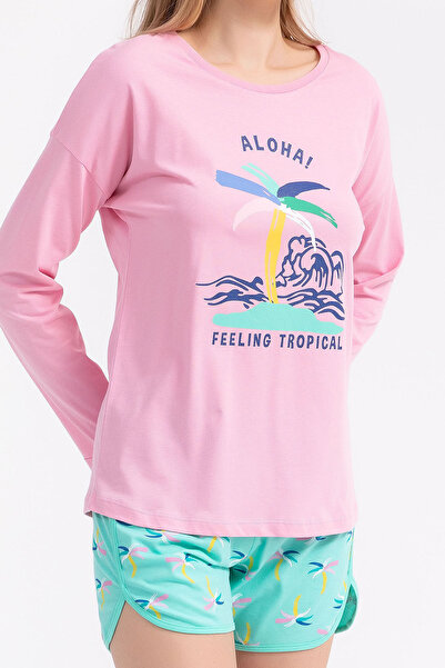 ROLY POLY Rolypoly Feeling Tropical Pembe Kadın Uzun Kol Şort Takım