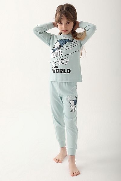 SNOOPY Light Mint Girl's Long Sleeve Pajama Set
