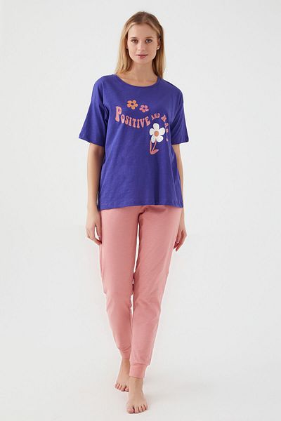 ROLY POLY Rolypoly Positive And Happy Purple Women's Short Sleeve Pajamas Set