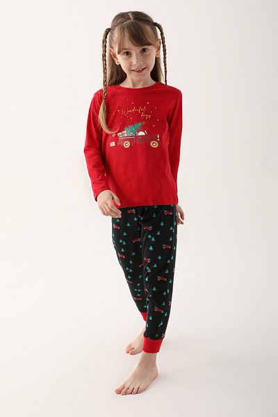 Arnetta Girl's Red Long Sleeve Pajama Set