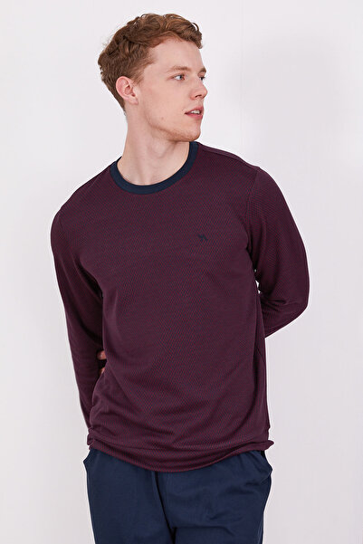 Arnetta Ribbed Claret Red Men's Long Sleeve Pajama Set