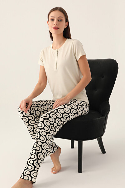 Arnetta Kadın Krem Kısa Kol Pijama Takım